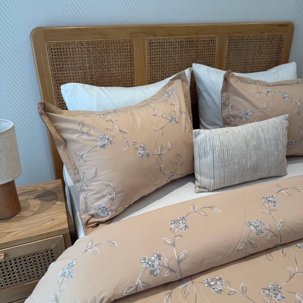 Housse de couette 3 pieces emas brode fleur 
