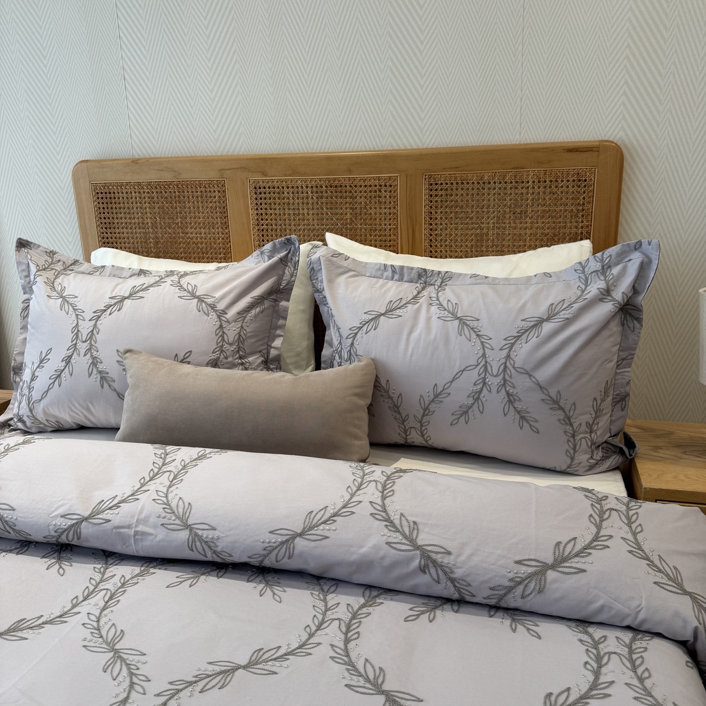 Housse de couette 3 pieces emas brode fleur 
