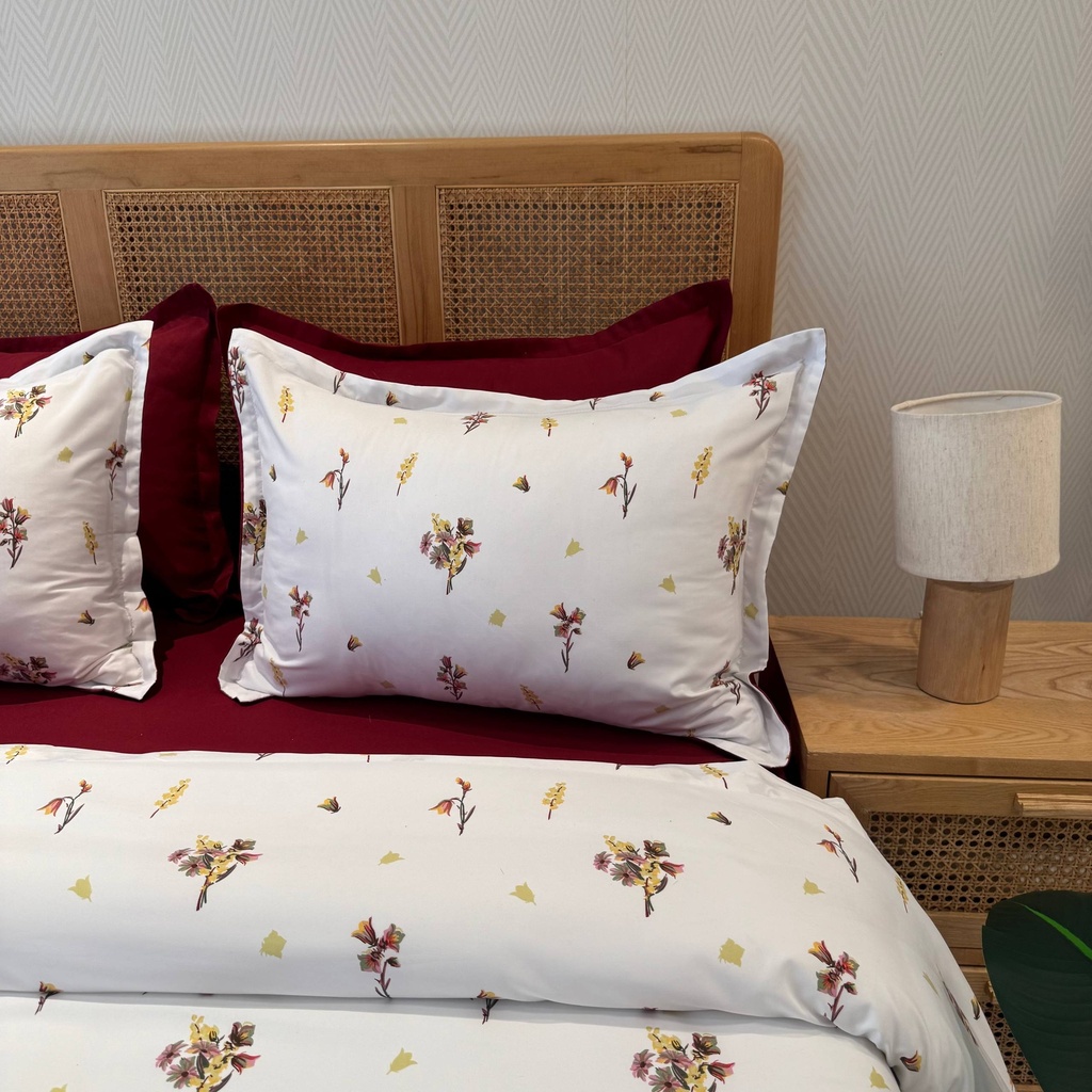 Parure de drap 6 pieces Fleuri Bordeaux 