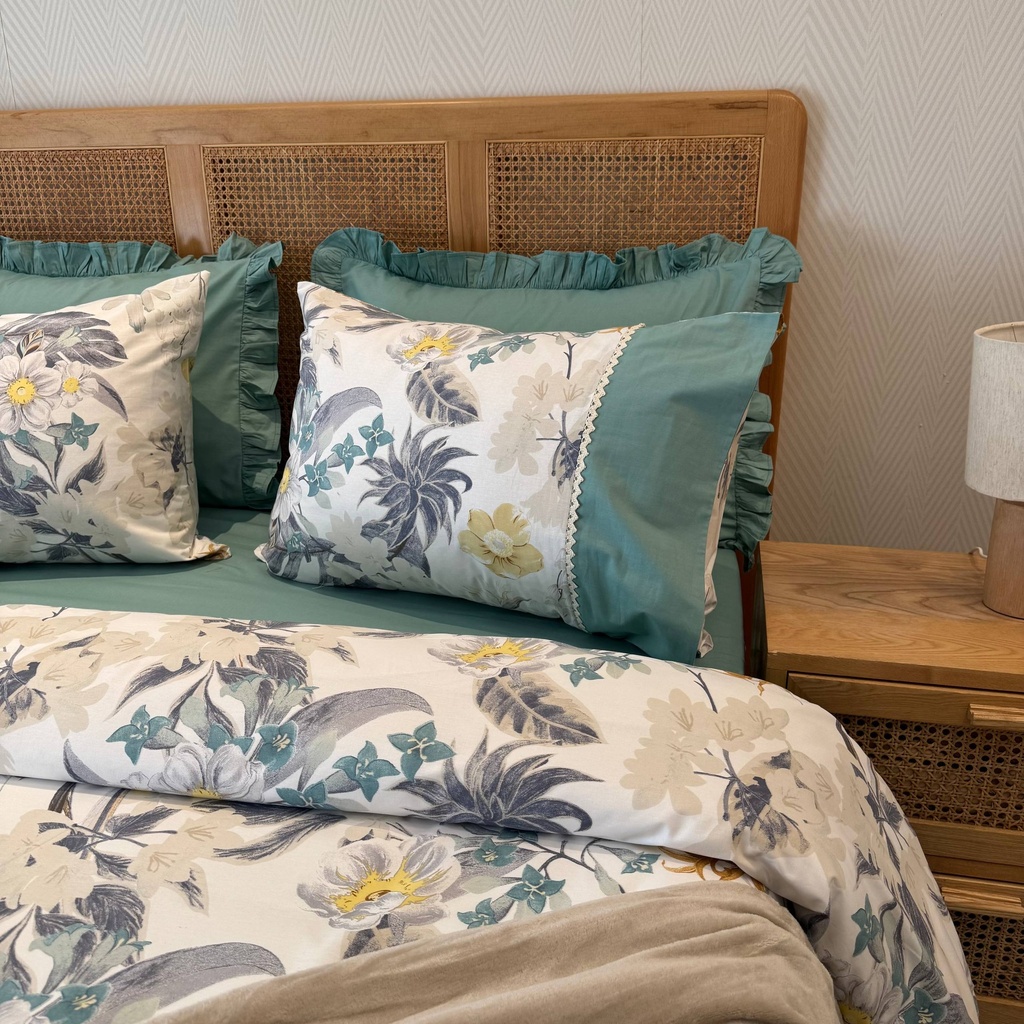 Housse de couette avec Dentelle Jardin Botanique Bleu 100% Coton  