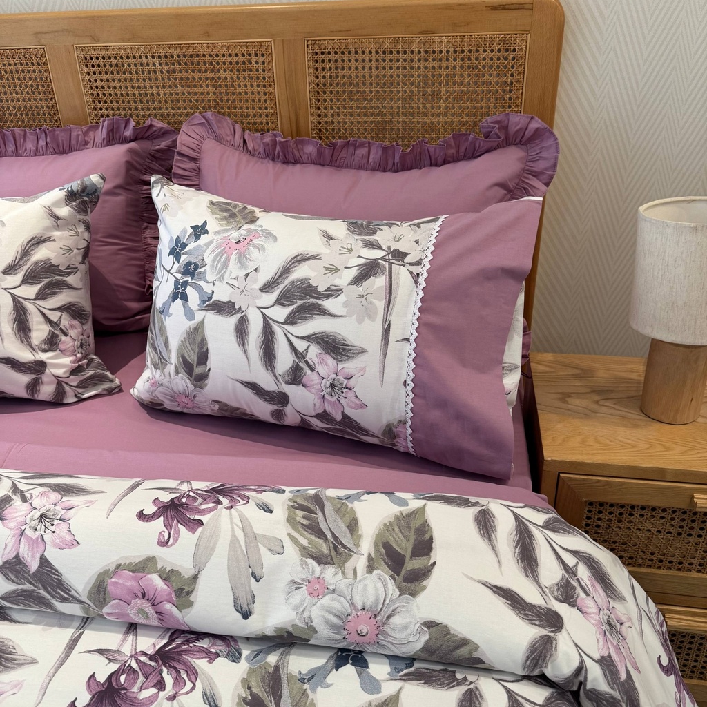 Housse de couette avec Dentelle Jardin Botanique Bleu 100% Coton  