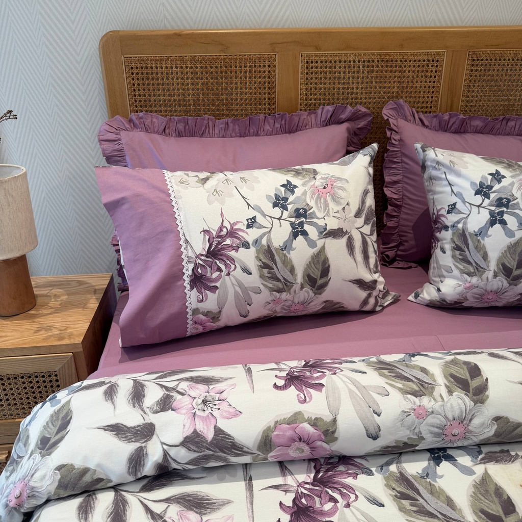 Housse de couette avec Dentelle Jardin Botanique Bleu 100% Coton  