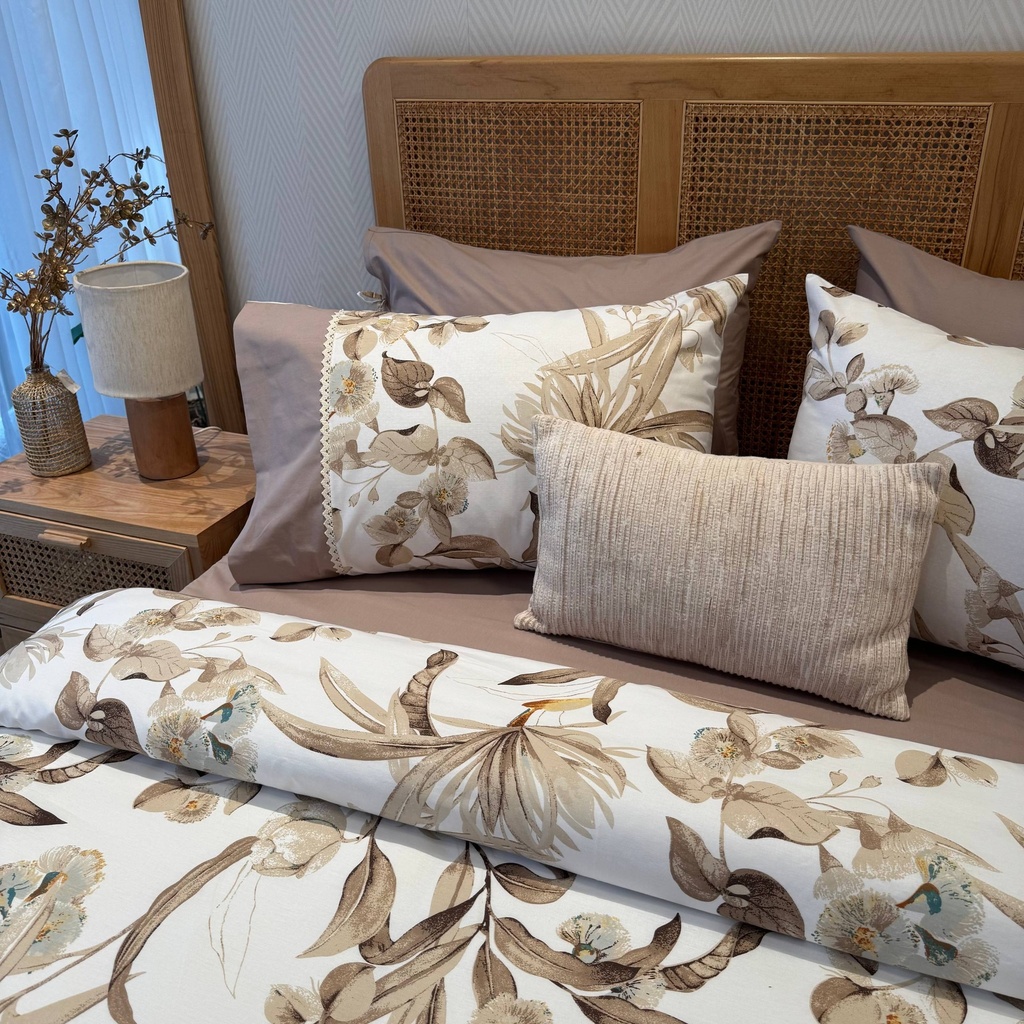 Housse de couette avec Dentelle Floral Beige Botanique 100% Coton 