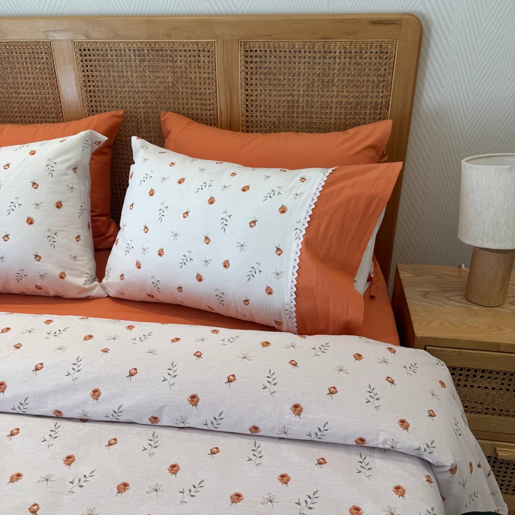 Housse de couette Dentelle 6 Pieces Fleur de terracotta 100% Coton