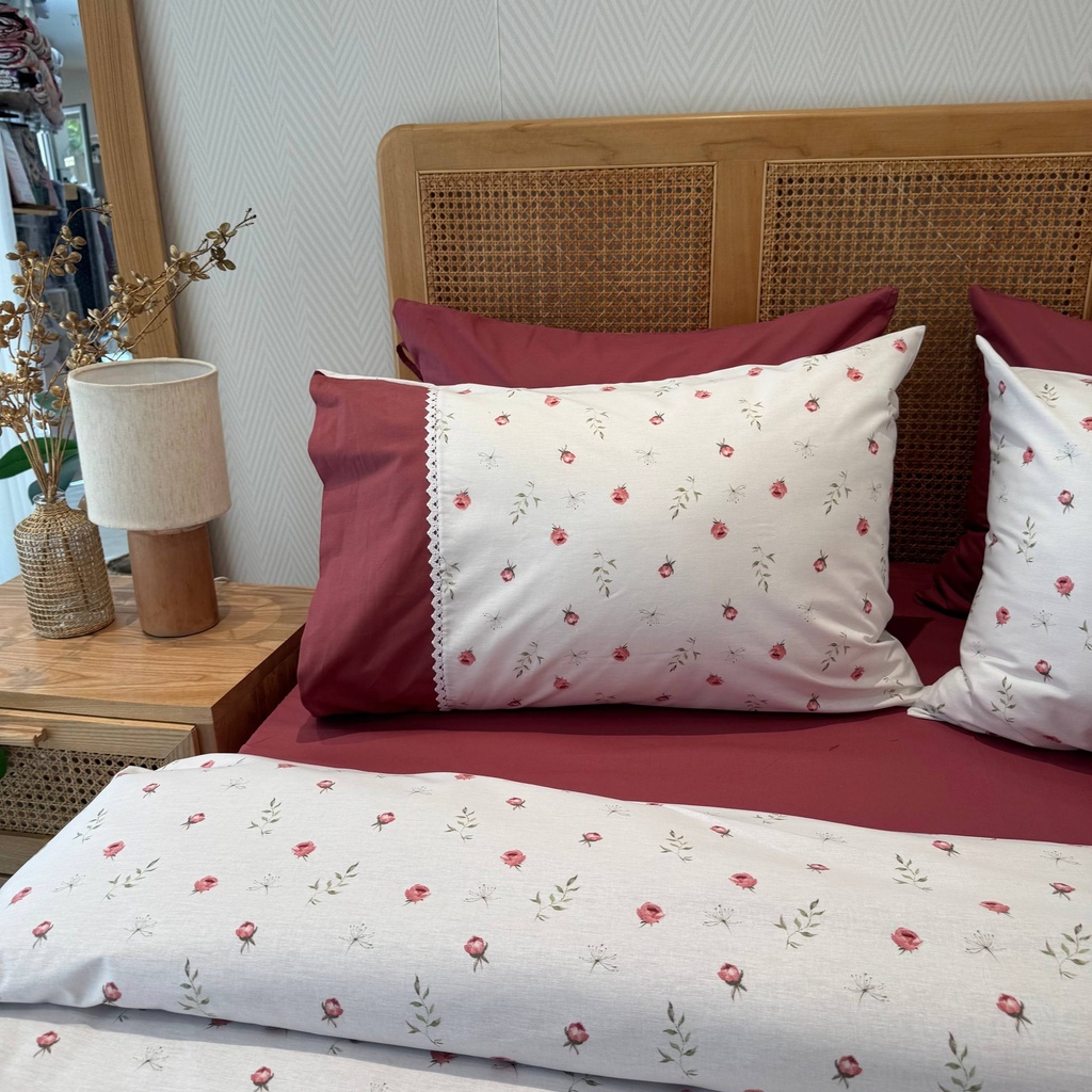 Housse de couette Dentelle Rose Vintage 6 Pieces 100% Coton 