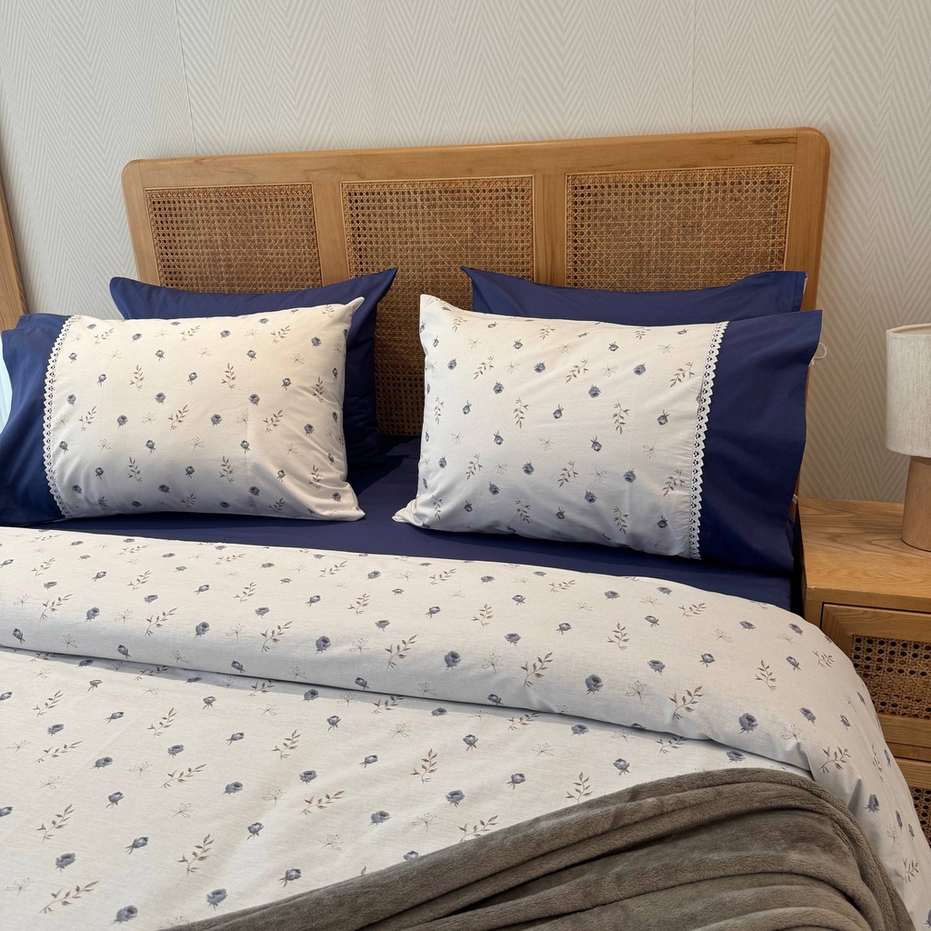 Housse de couette Dentelle 6 Pieces Blue Rozea 100% Coton