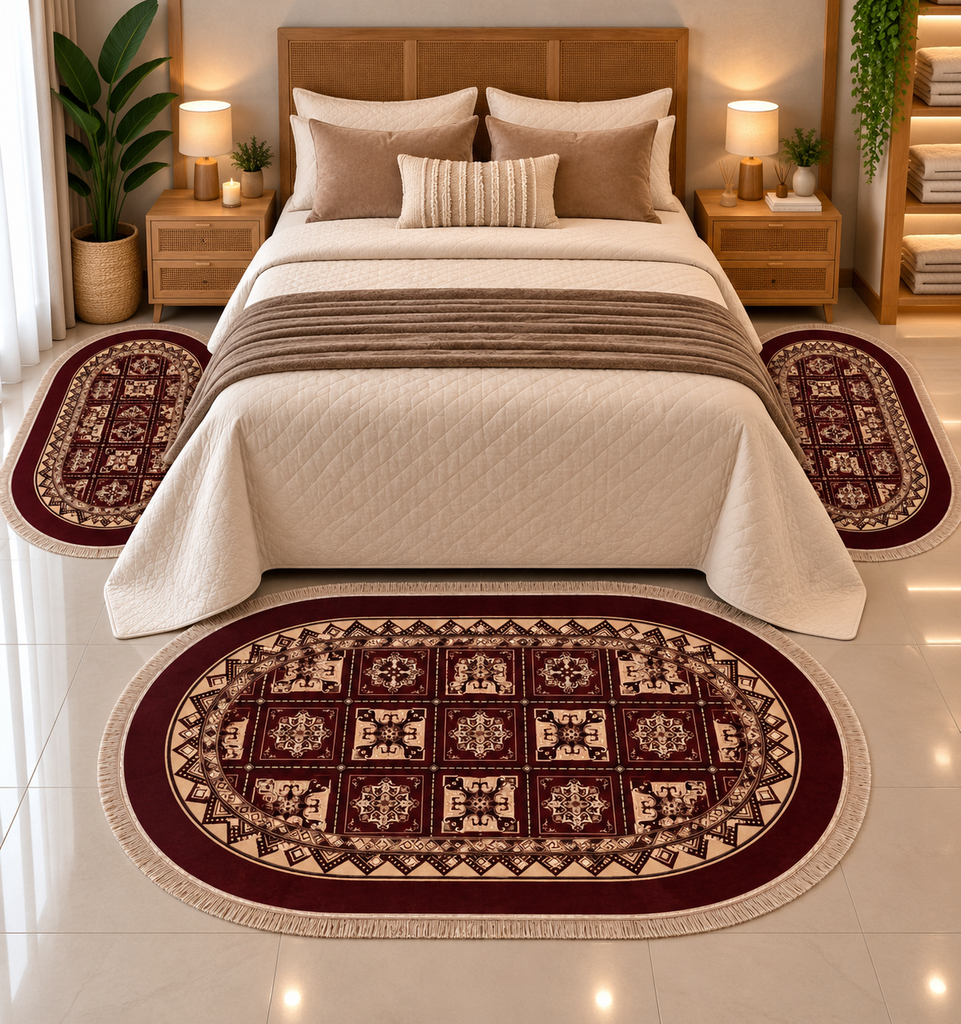 Descente de lit 3 pieces Motif Oriental Géométrique