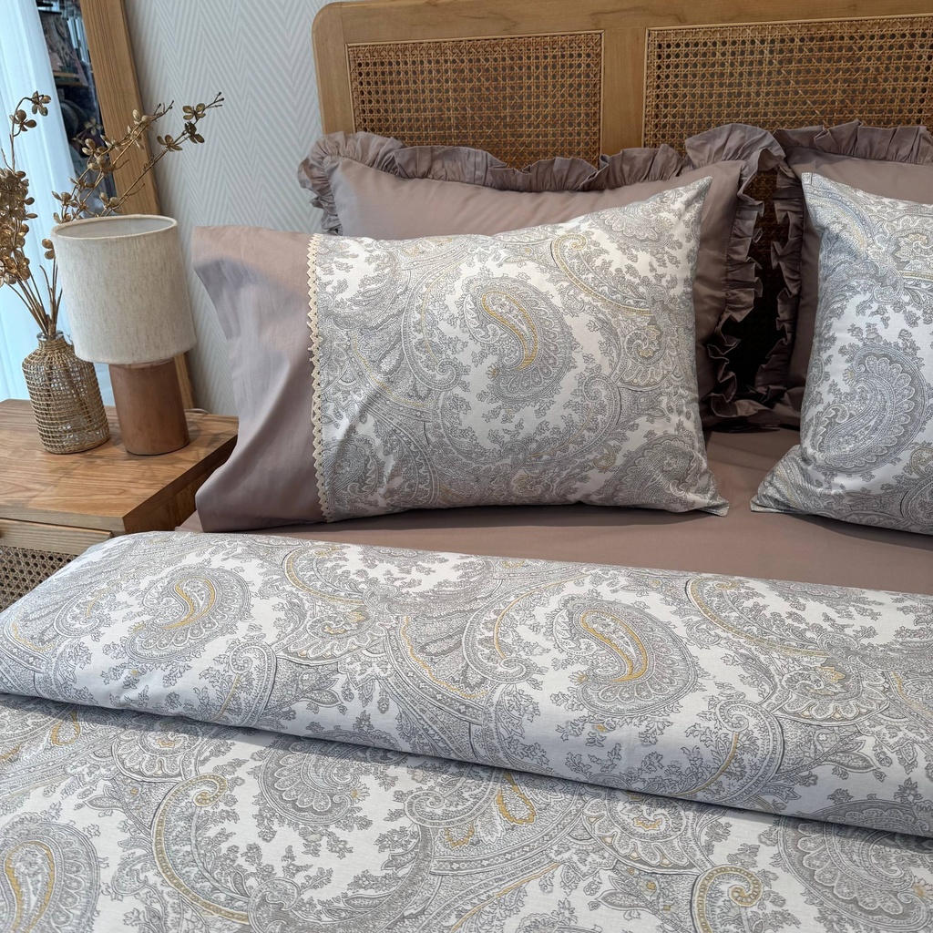 Housse de couette Dentelle Elegance Cachemire 6 Pieces 100% Coton
