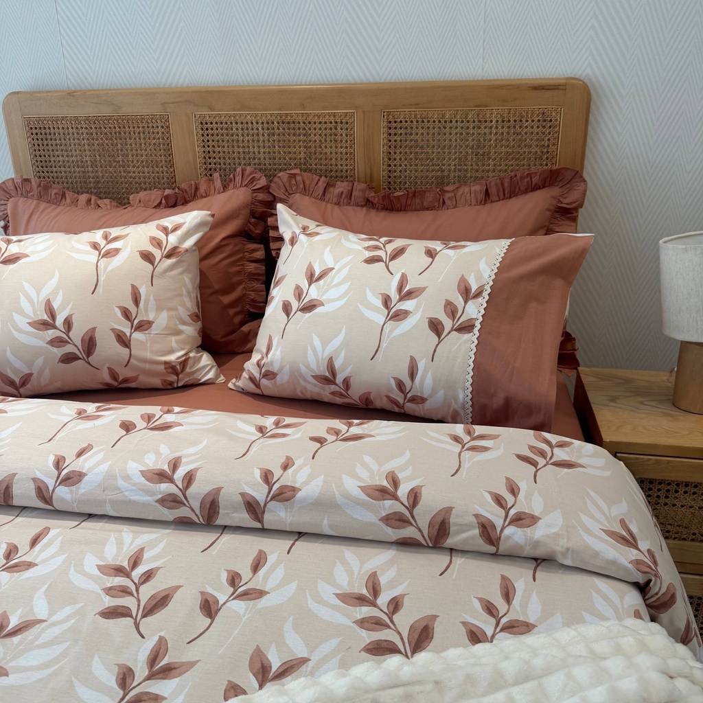 Housse de couette Dentelle 6 Pieces Feuillage Sienna 100% Coton