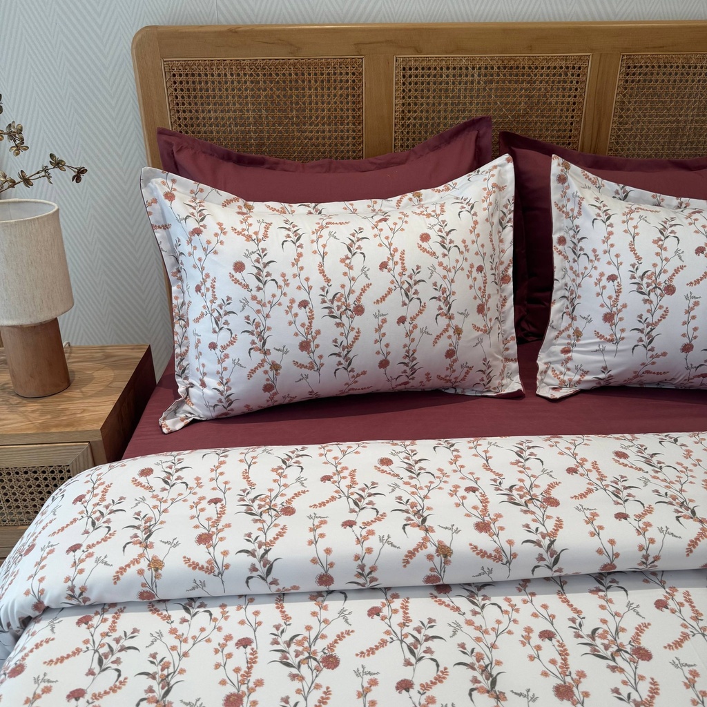 Parure de drap 6 Pieces Floral Bordeaux