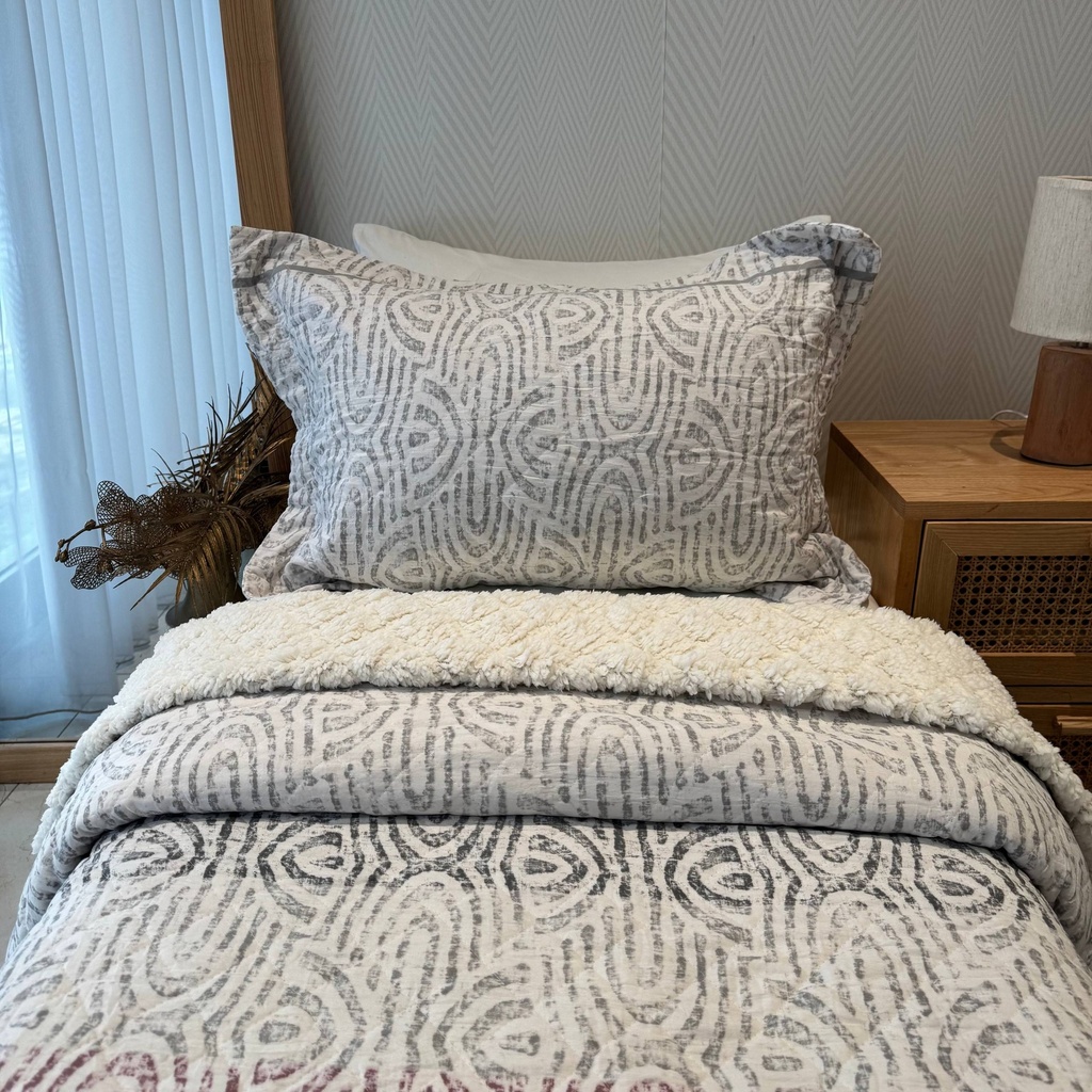 Couverture Sherpa 1 Place Double Face Geometrique Perle