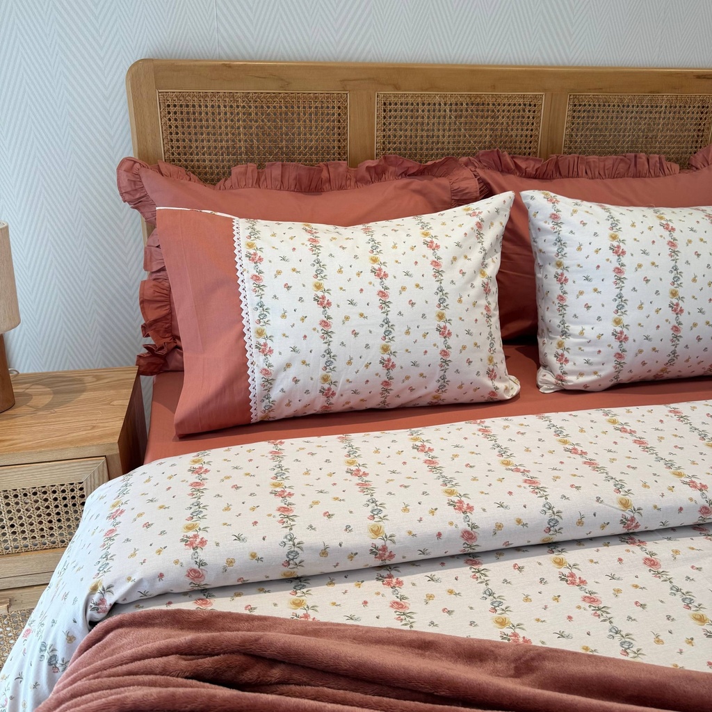 Housse de couette dentelle 6 Pieces Rose Vintage 100% Coton