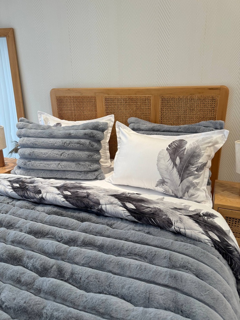 Couverture 6 Pieces Velour Gris