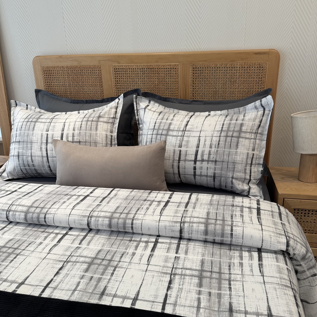 Parure de drap 6 Pieces New a carreaux Gris