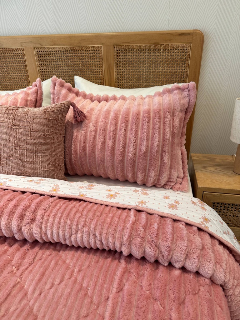 Couverture 3 pieces double face imprimée bbh rose