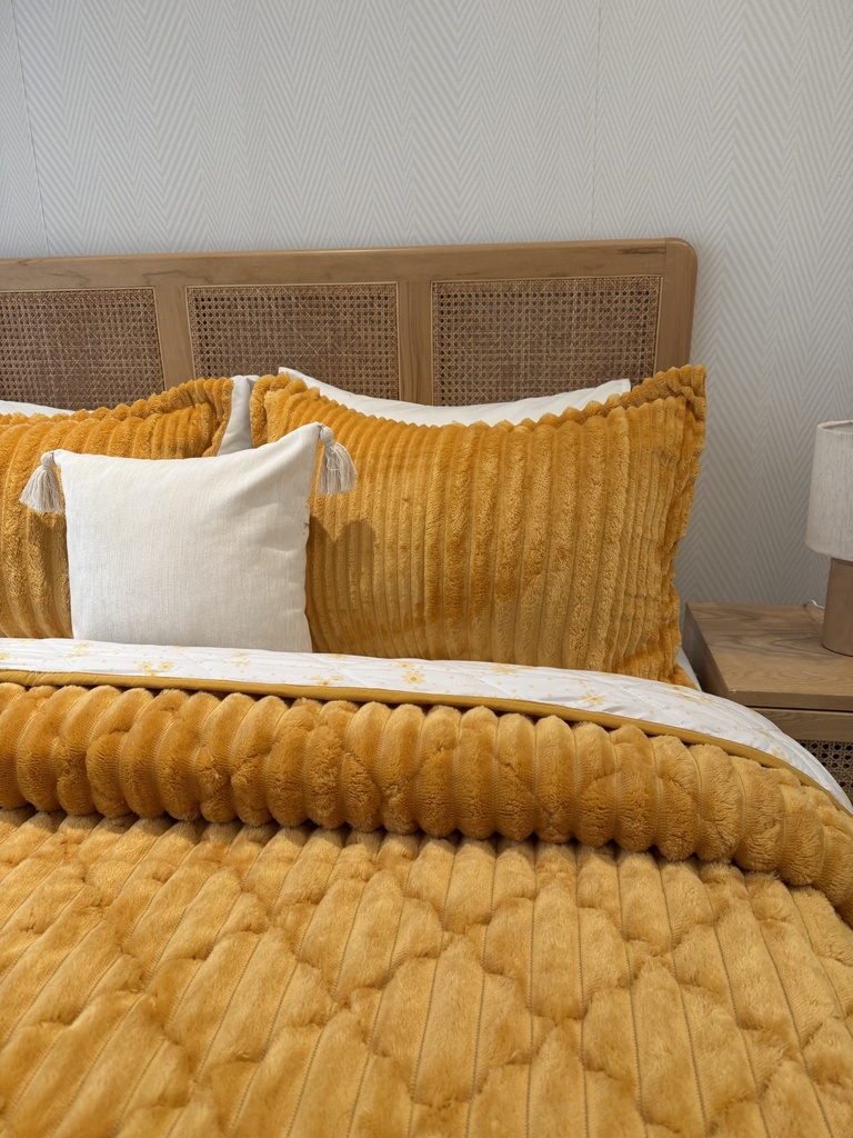Couverture 3 pieces double face imprimée bbh moutarde 