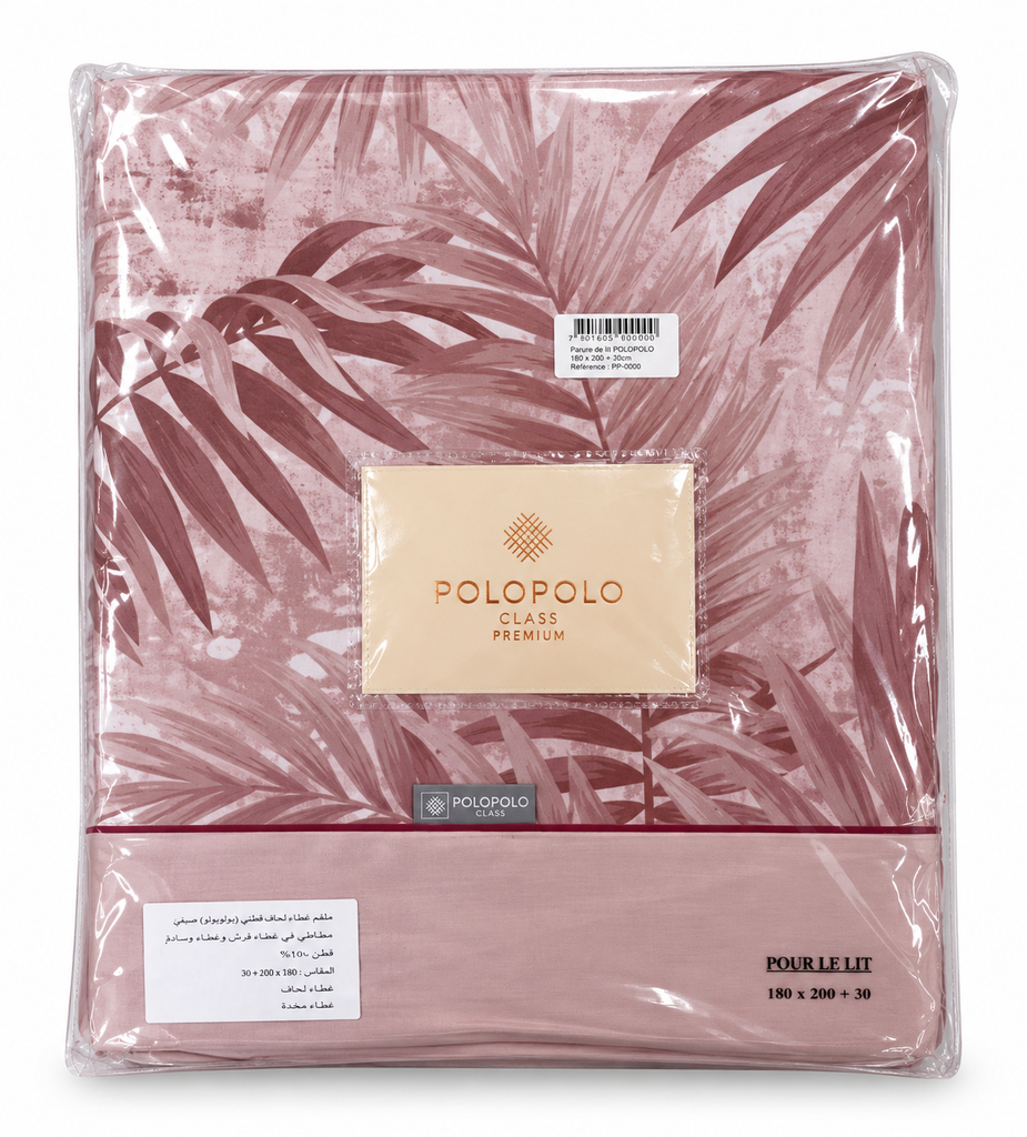 Parure de drap polo polo 4 pièces coton percale 200 fils Palmier Rosé