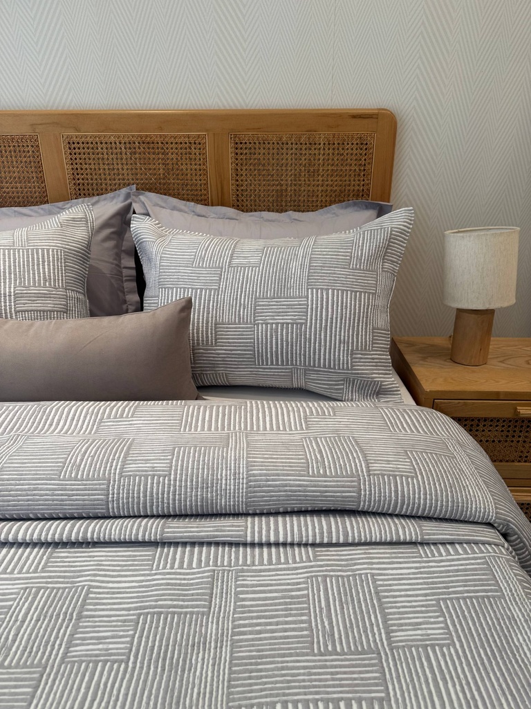 Couvre lit manterol 3 pièces  Géométrique Tissé – Gris & Blanc 