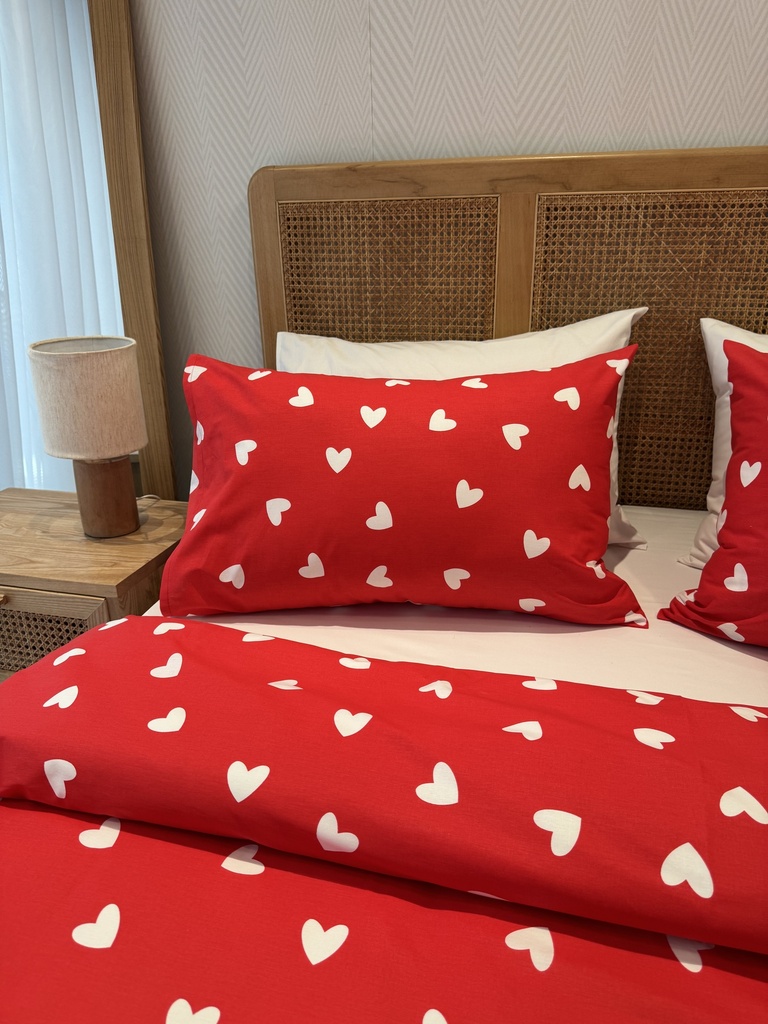 Housse de couette 6 Pieces 80% Coton Coeurs Rouge Motif 2