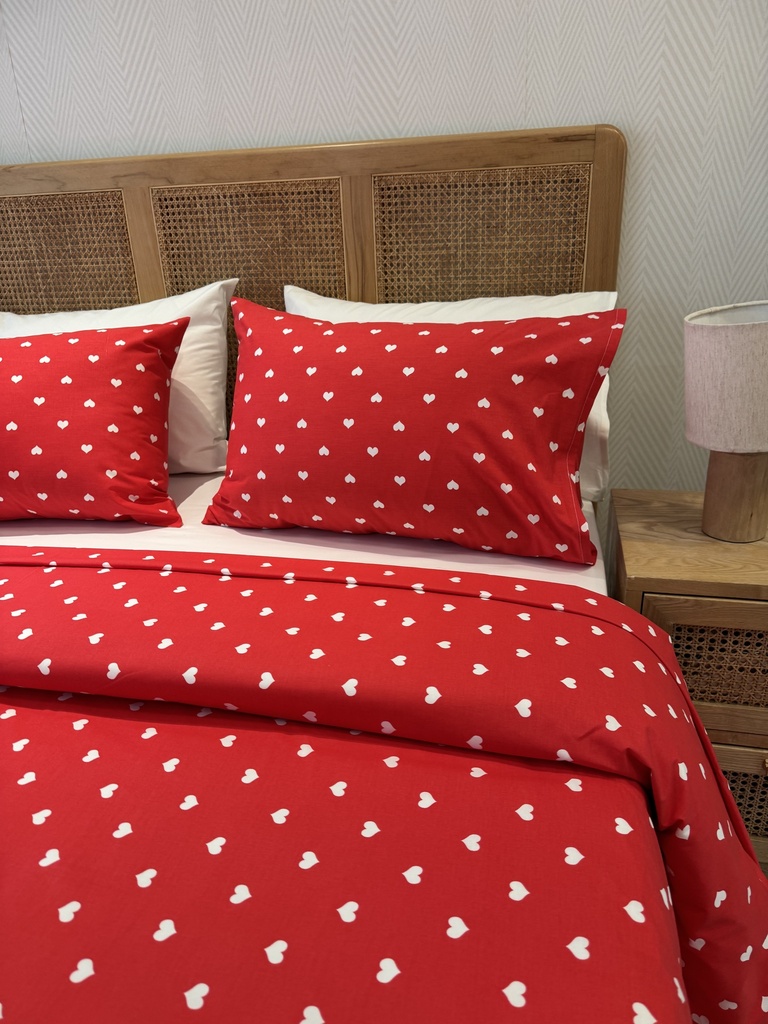 Housse de couette 6 Pieces 80% Coton Coeurs Rouge Motif 3