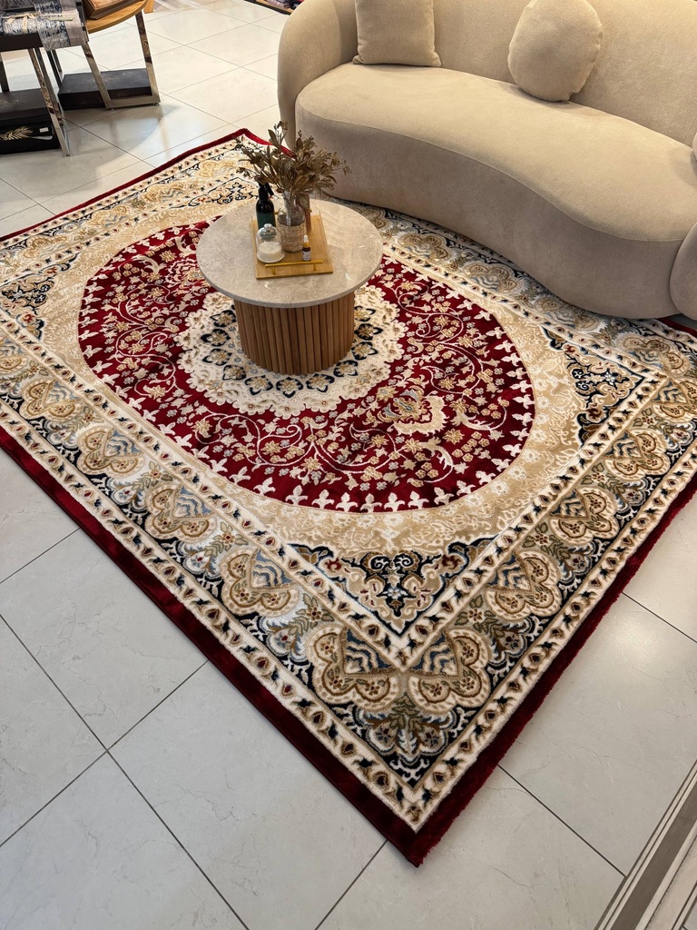 Tapis Médaillon oriental classique – Bordeaux, Beige & Bleu