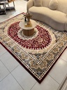 Tapis Médaillon oriental classique – Bordeaux, Beige & Bleu