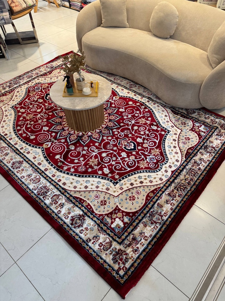 Tapis Médaillon persan floral – Bordeaux & Beige