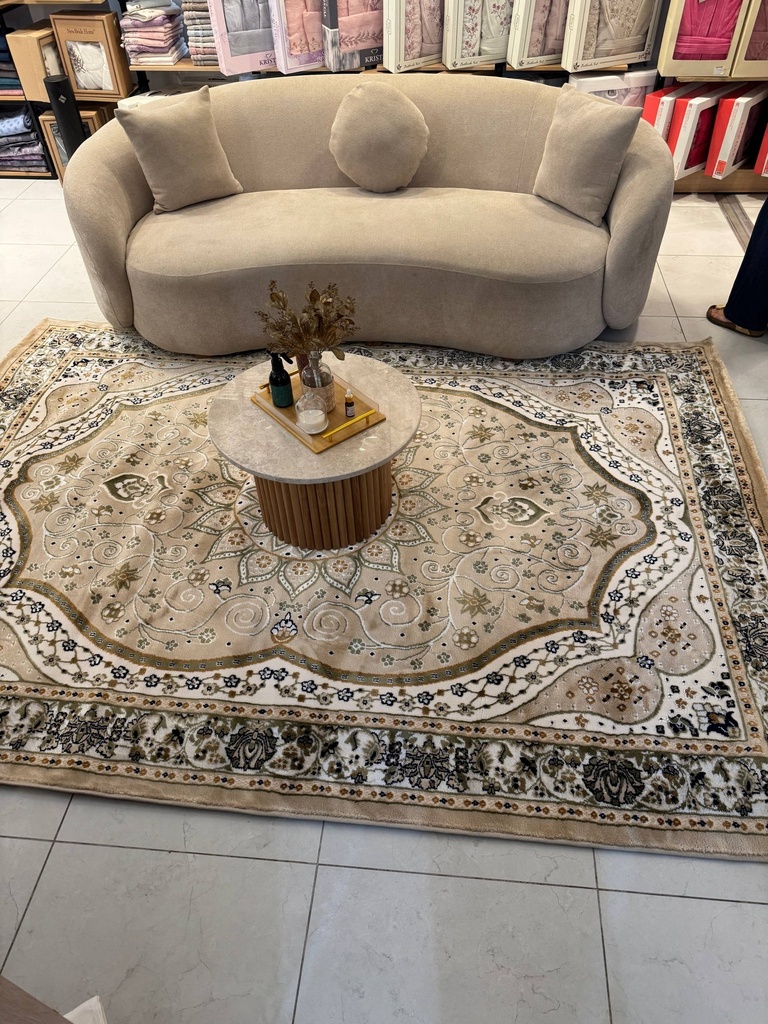 Tapis Médaillon persan floral – Beige Sable & Marron