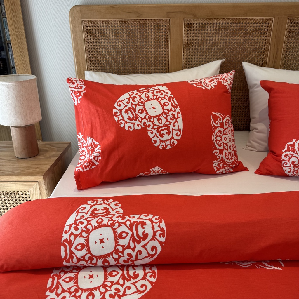 Housse de couette 6 Pieces 80% Coton Coeurs Rouge Motif 1