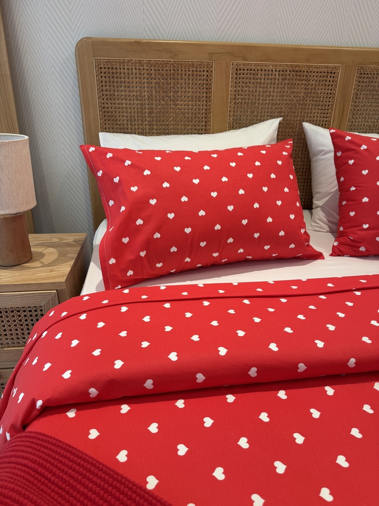 Housse de couette 6 Pieces 80% Coton Coeurs Rouge Motif 3
