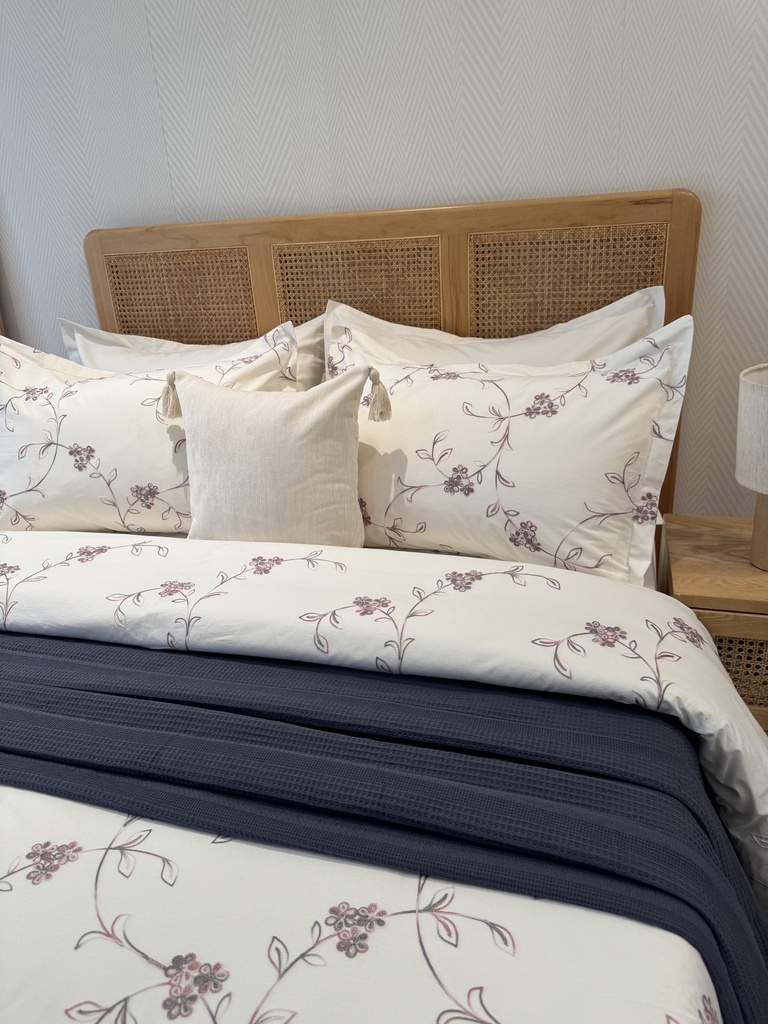 Housse de couette 6 Pieces 100% Coton Fleurs de Velours Rose