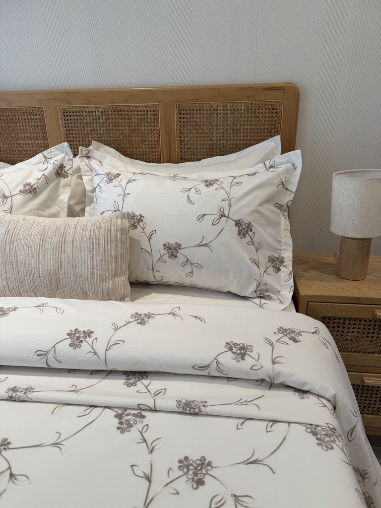 Housse de couette 6 Pieces 100% Coton Fleurs de Velours Beige