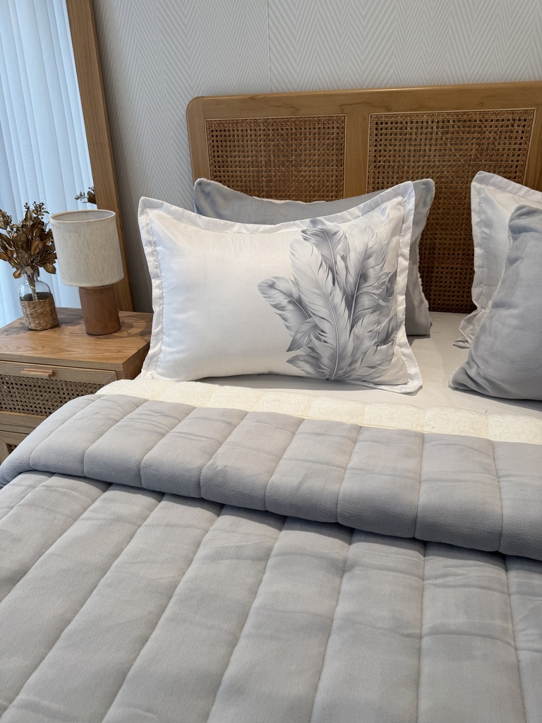 Couverture 5 Pieces double face gris clair 