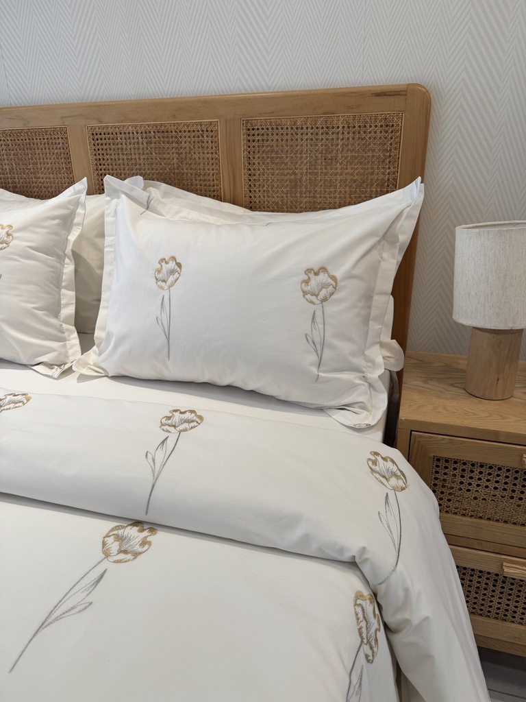 Housse de couette 6 Pieces 100% Coton Fleurs brodé Beige