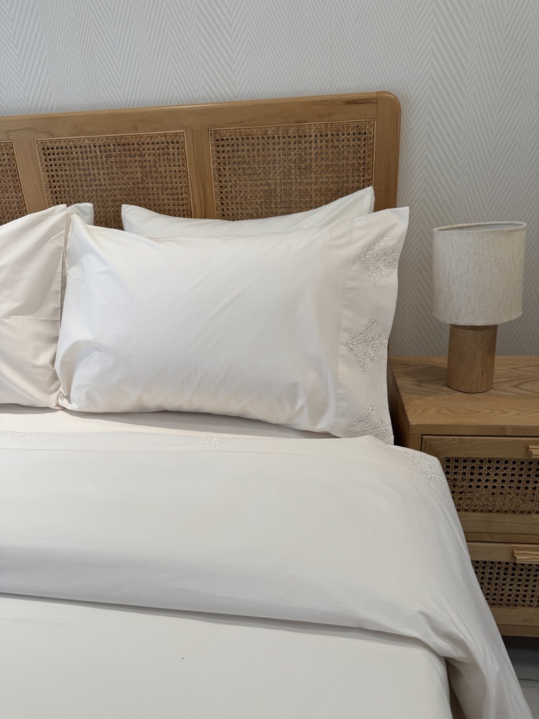 Parure de drap POLOPOLO Bordé 100% Coton percale 4 Pieces Blanc cassé Motif 2