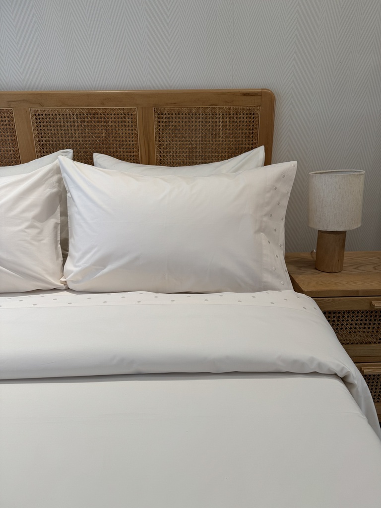 Parure de drap POLOPOLO Bordé 100% Coton percale 4 Pieces Blanc cassé Motif 3