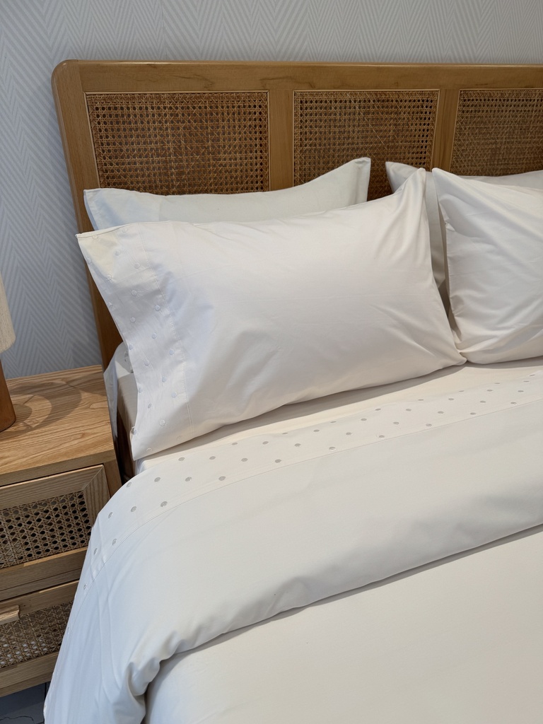 Parure de drap POLOPOLO Bordé 100% Coton percale 4 Pieces Blanc cassé Motif 3