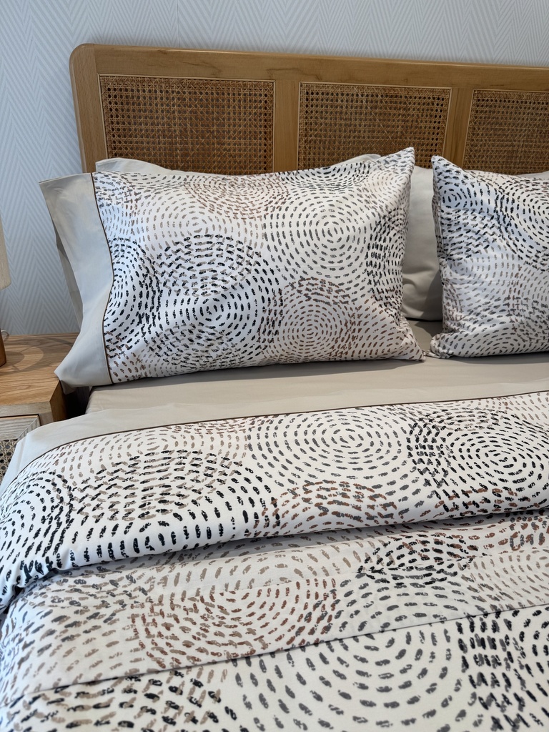 Parure de drap POLOPOLO  100% Coton percale 4 Pieces  Motif 3 Beige