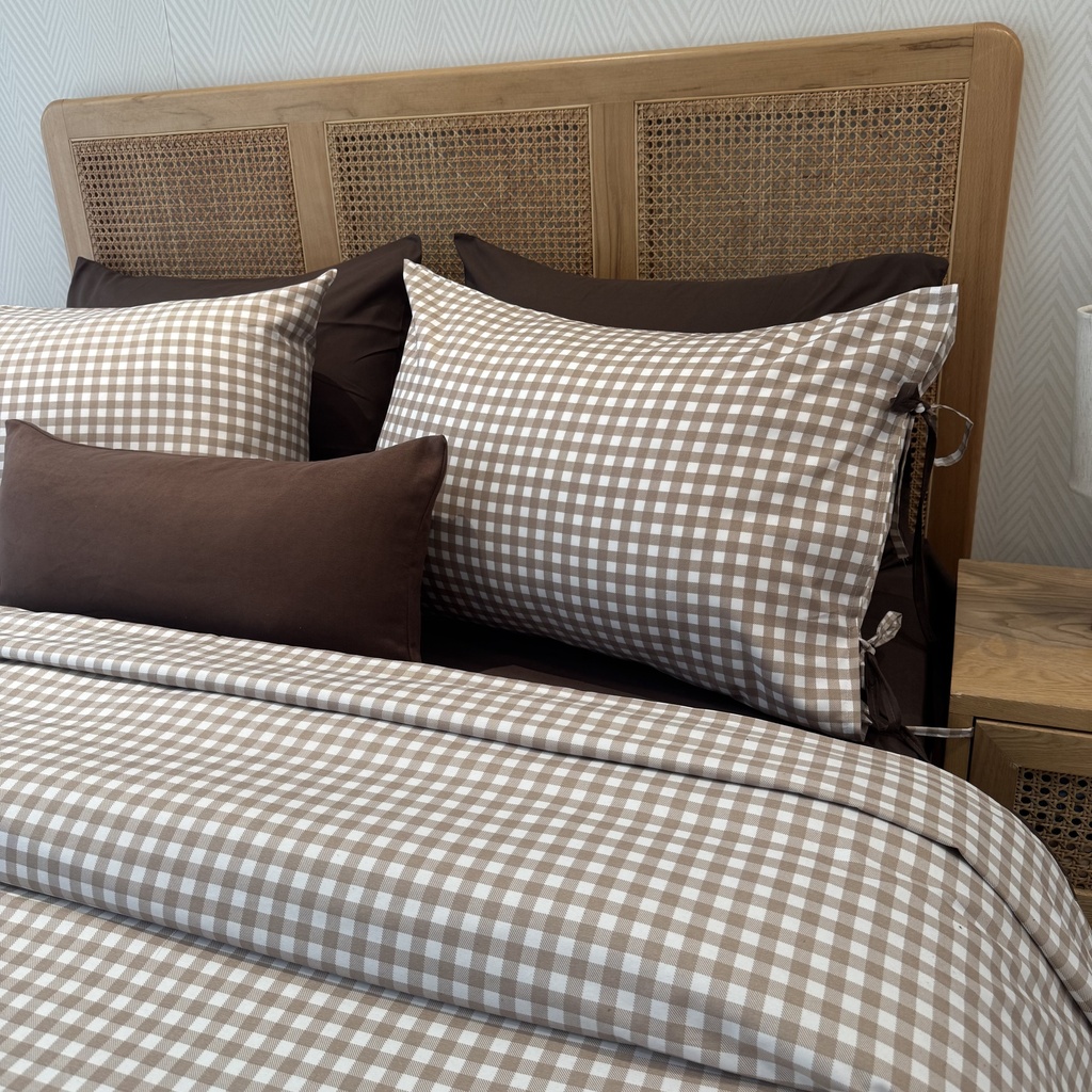 Housse De Couette 6 Pieces Vichy Cappuccino