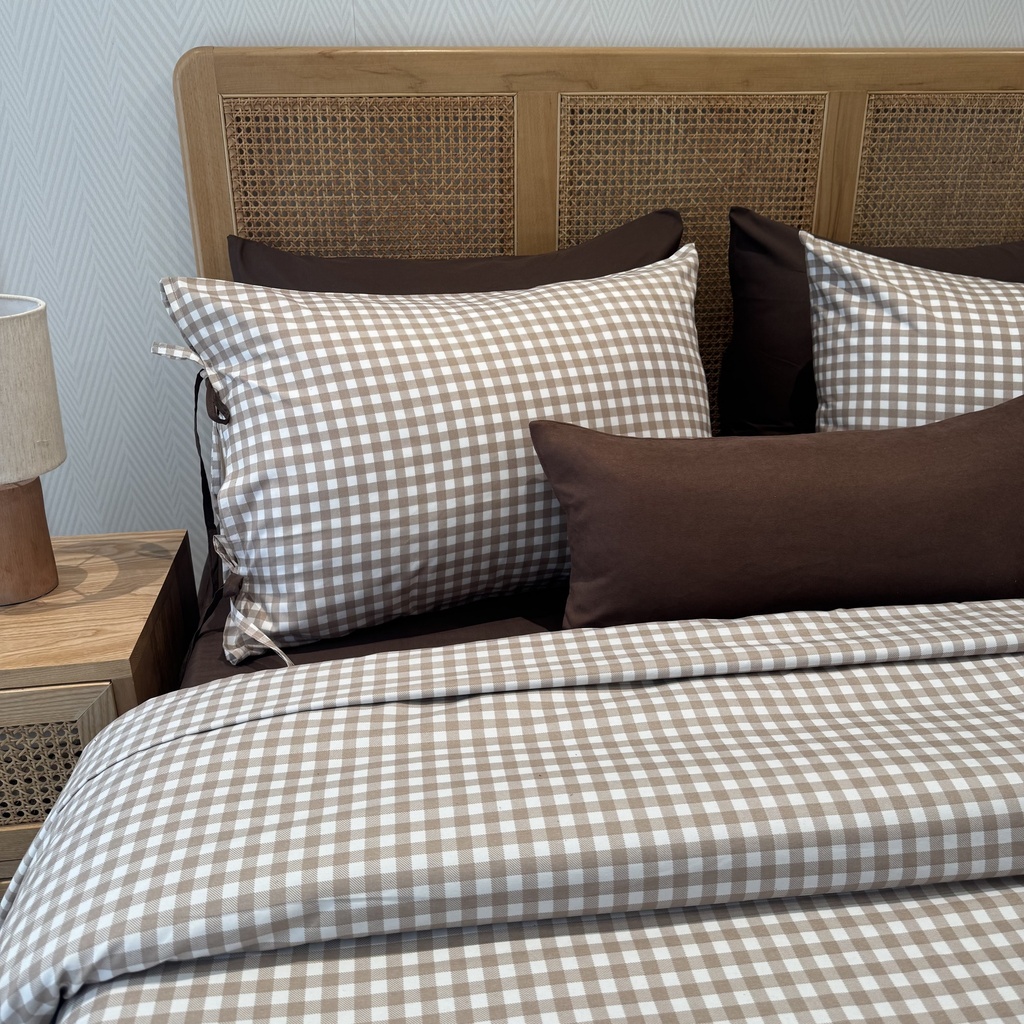Housse De Couette 6 Pieces Vichy Cappuccino