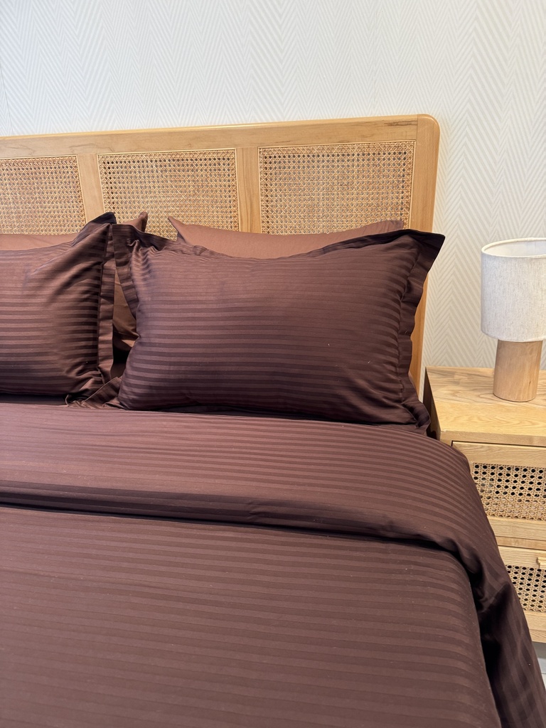 Housse de couette Satin Marron petit rayures 