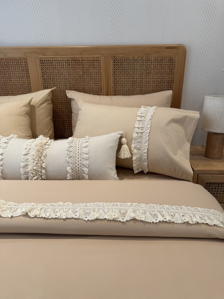 Housse de couette Elegance Dentelle 100% Conton 6 Pieces Beige 