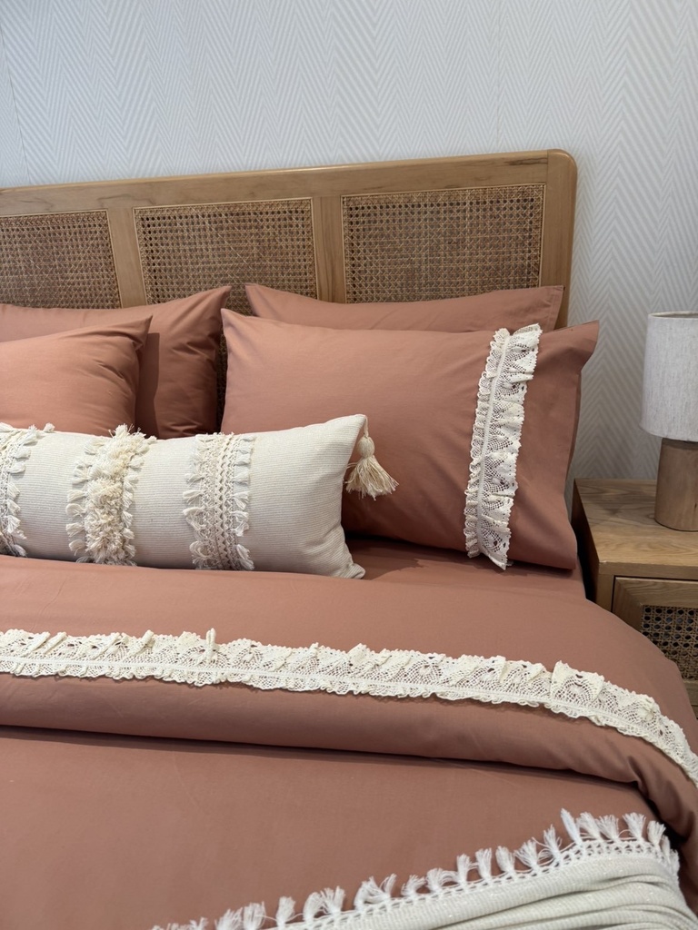 Housse de couette Elegance Dentelle 100% Coton 6 Pieces Brique