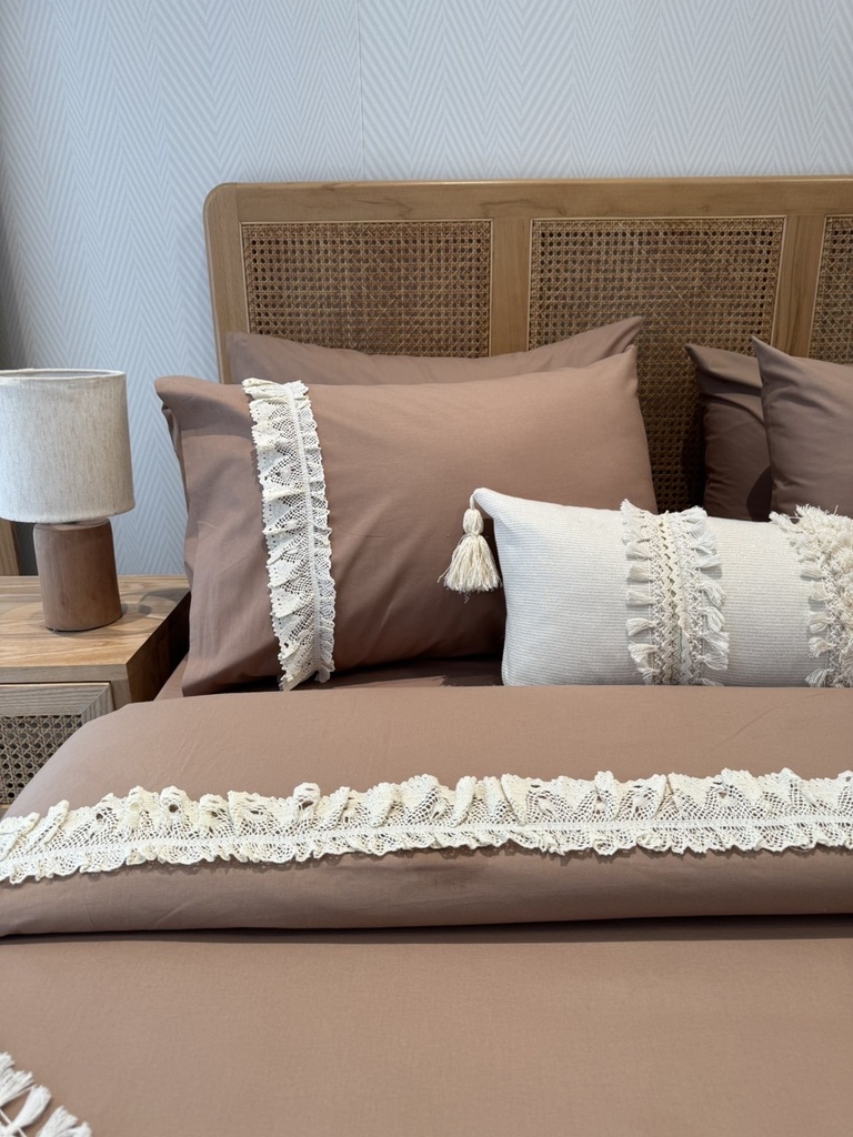 Housse de couette Elegance Dentelle 100% Coton 6 Pieces Marron