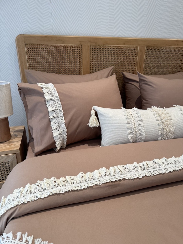 Housse de couette Elegance Dentelle 100% Coton 6 Pieces Marron