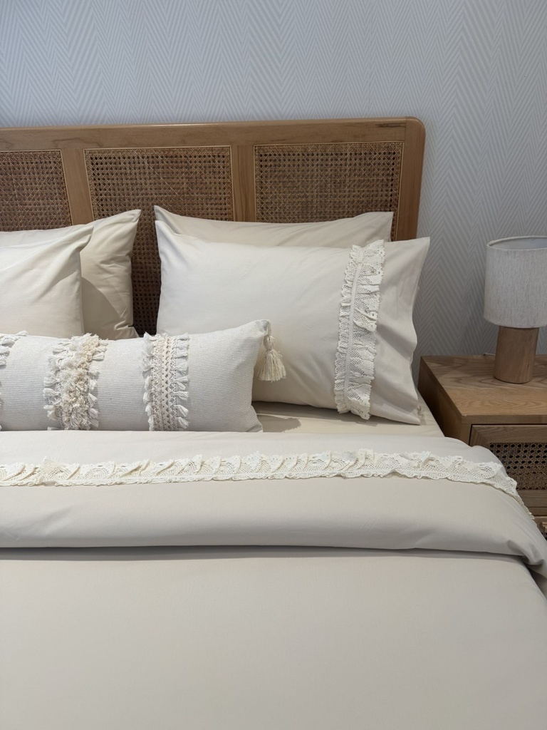 Housse de couette Elegance Dentelle 100% Coton 6 Pieces Blanc cassé