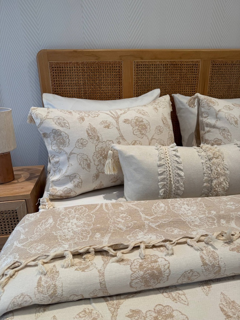 Couvre Lit tunisien 3 pièces Floral Arabesque – blanc