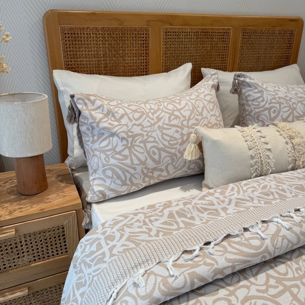Couvre Lit tunisien 3 pièces Beige Sable & Écru