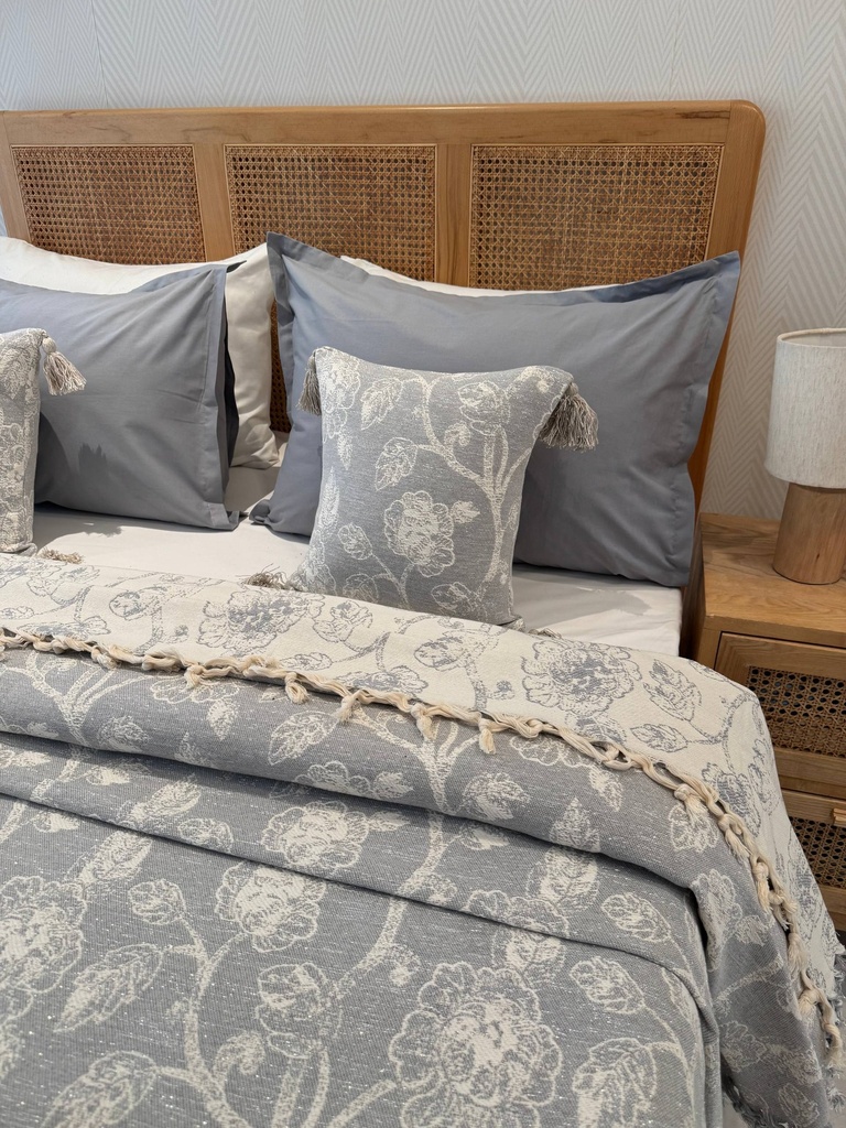 Palid tunisien 3 pièces Floral Arabesque – Gris Perle & Écru