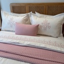 Housse de Couette Brodée 6 Pièces – Broderie Florale Rose Poudré